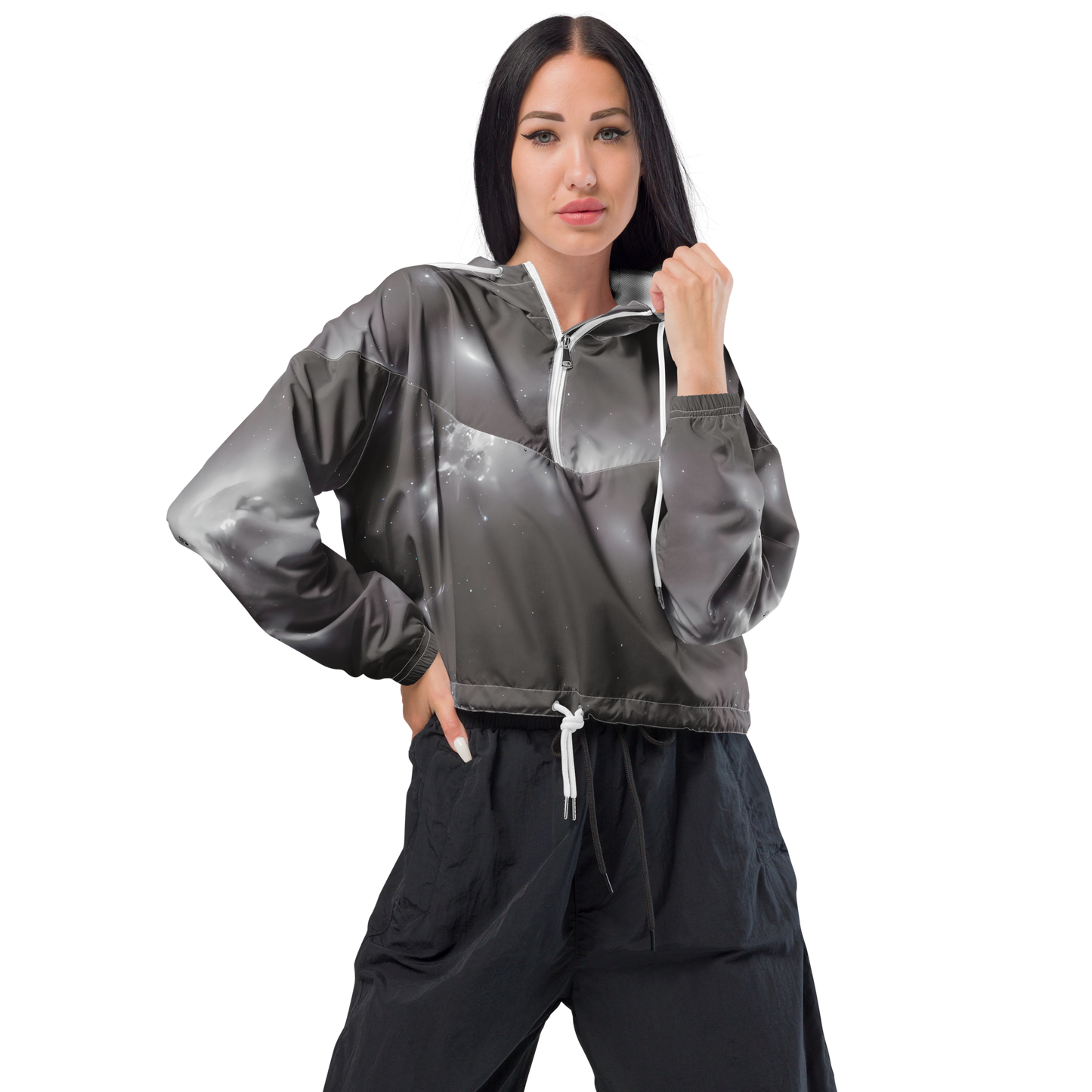 Women's Cropped Windbreaker - Silver Nebula
