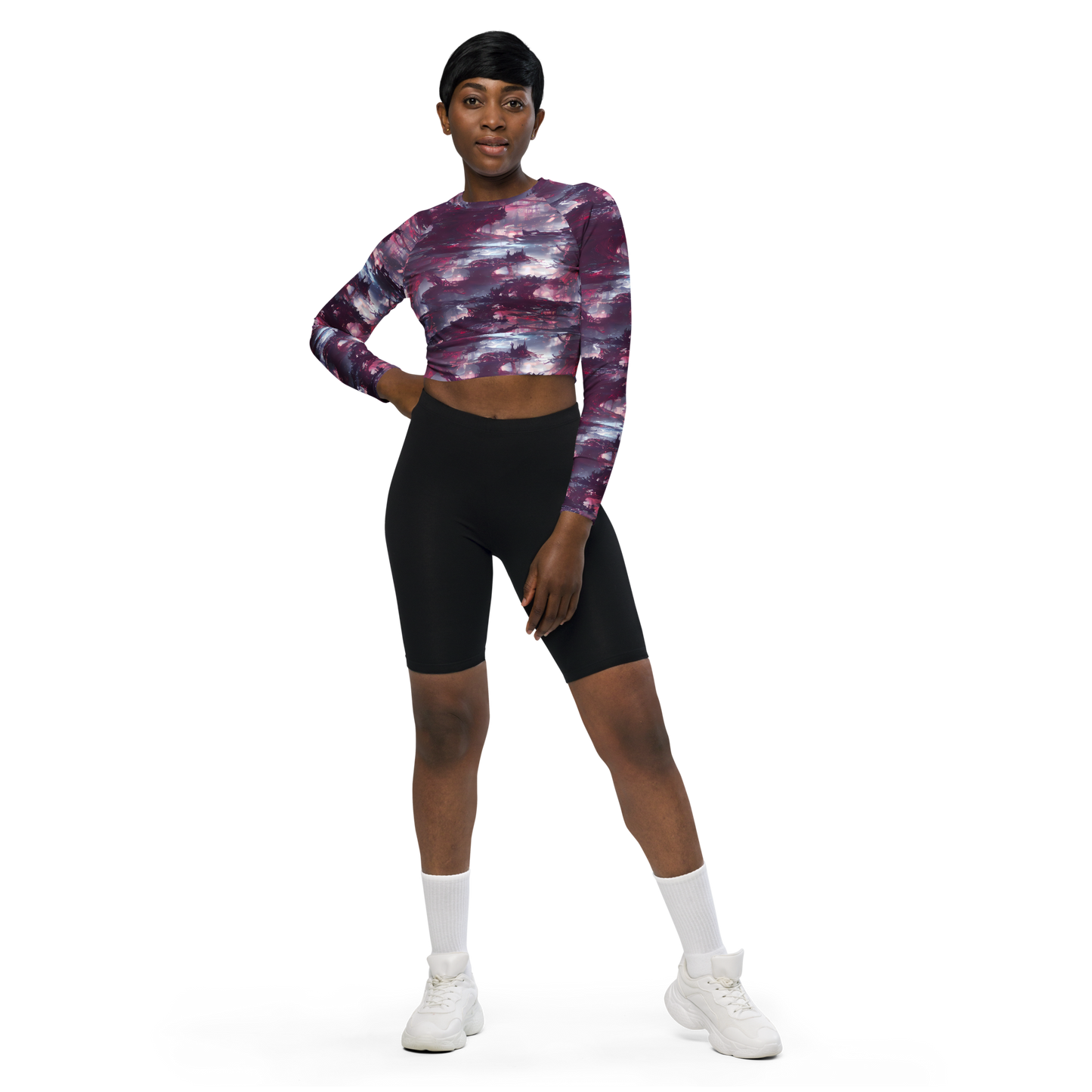 Long Sleeve Crop Top - Twilight Fortresses