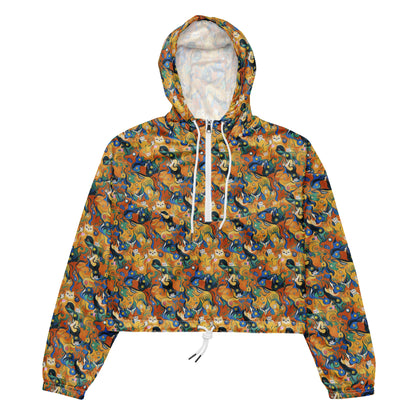 Women's Cropped Windbreaker - Whimsical Feline Dance