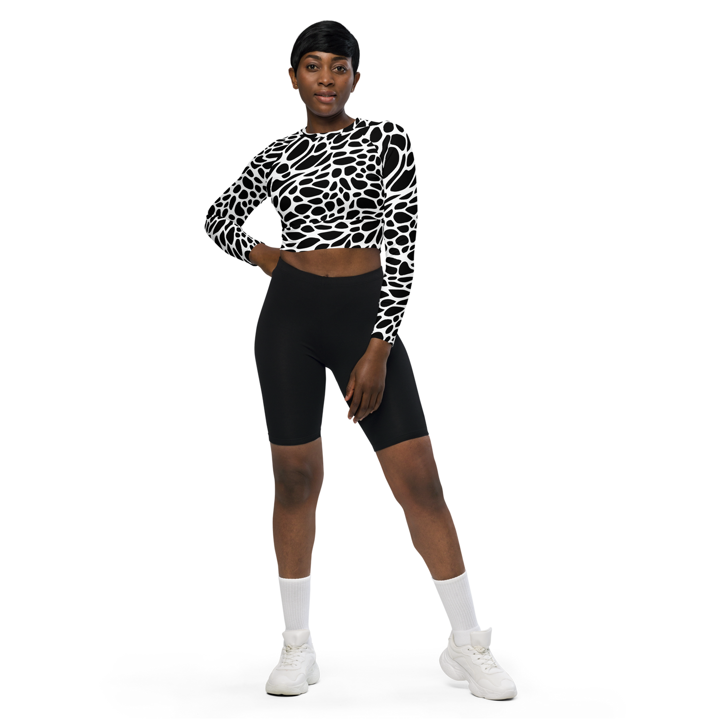 Long Sleeve Crop Top - Monochrome Mystique