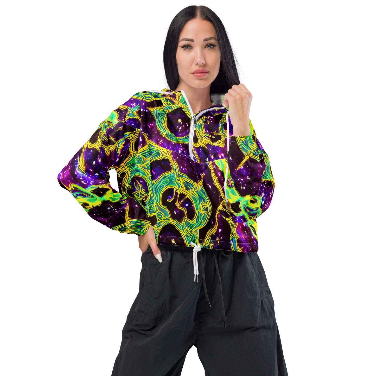 Women's Cropped Windbreaker - Galactic Web
