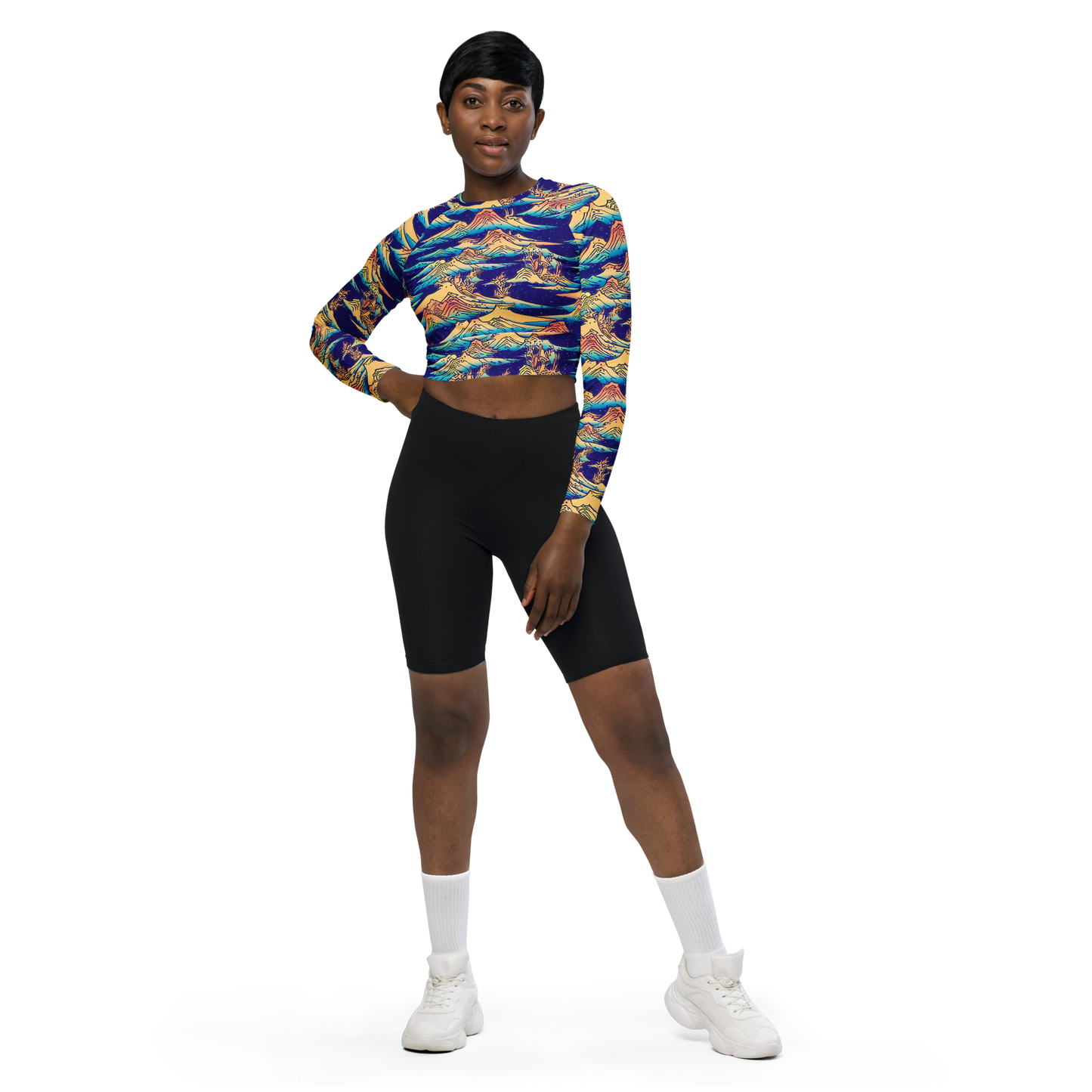 Long Sleeve Crop Top - Mystical Mountain Mirage