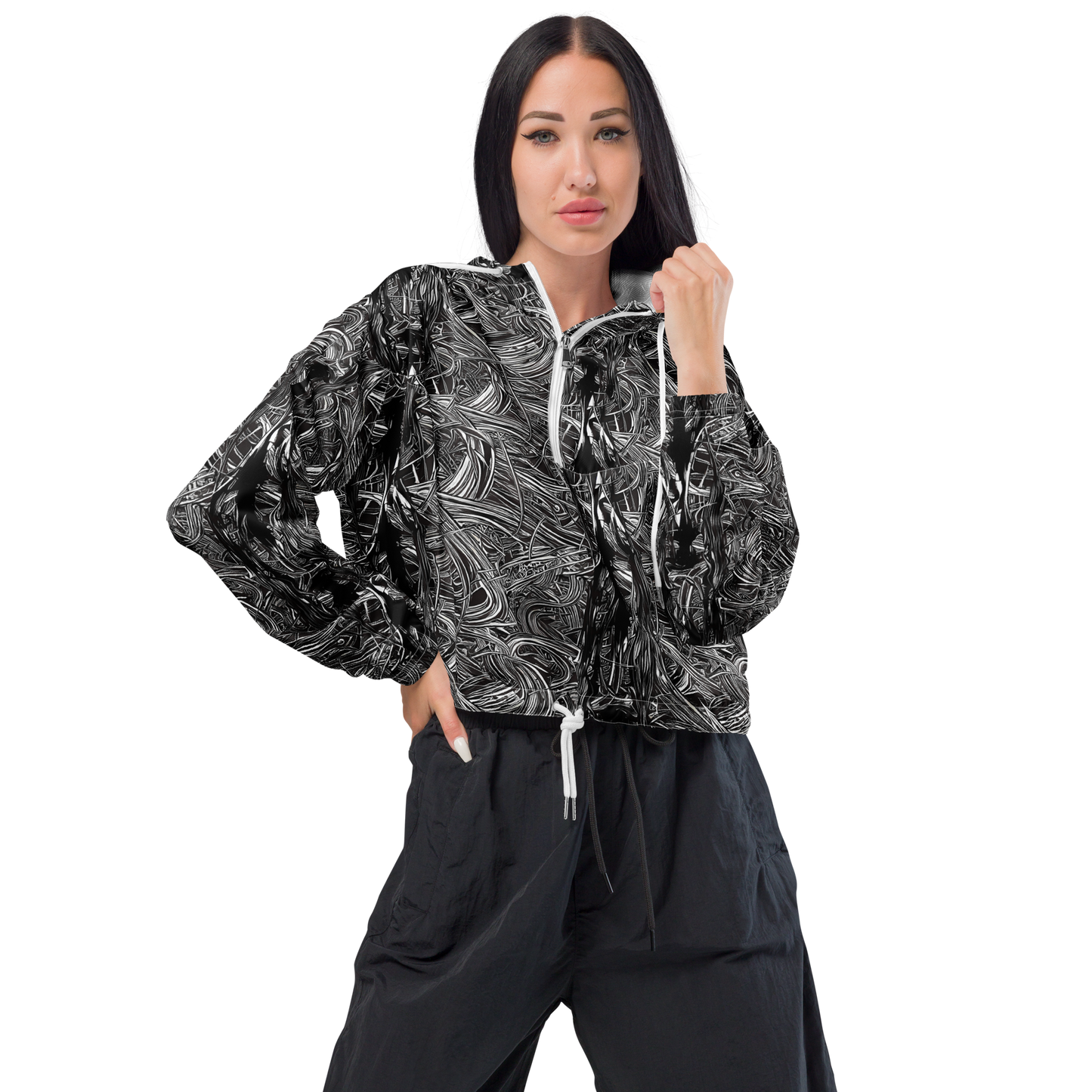 Women's Cropped Windbreaker - Mesmeric Tangles