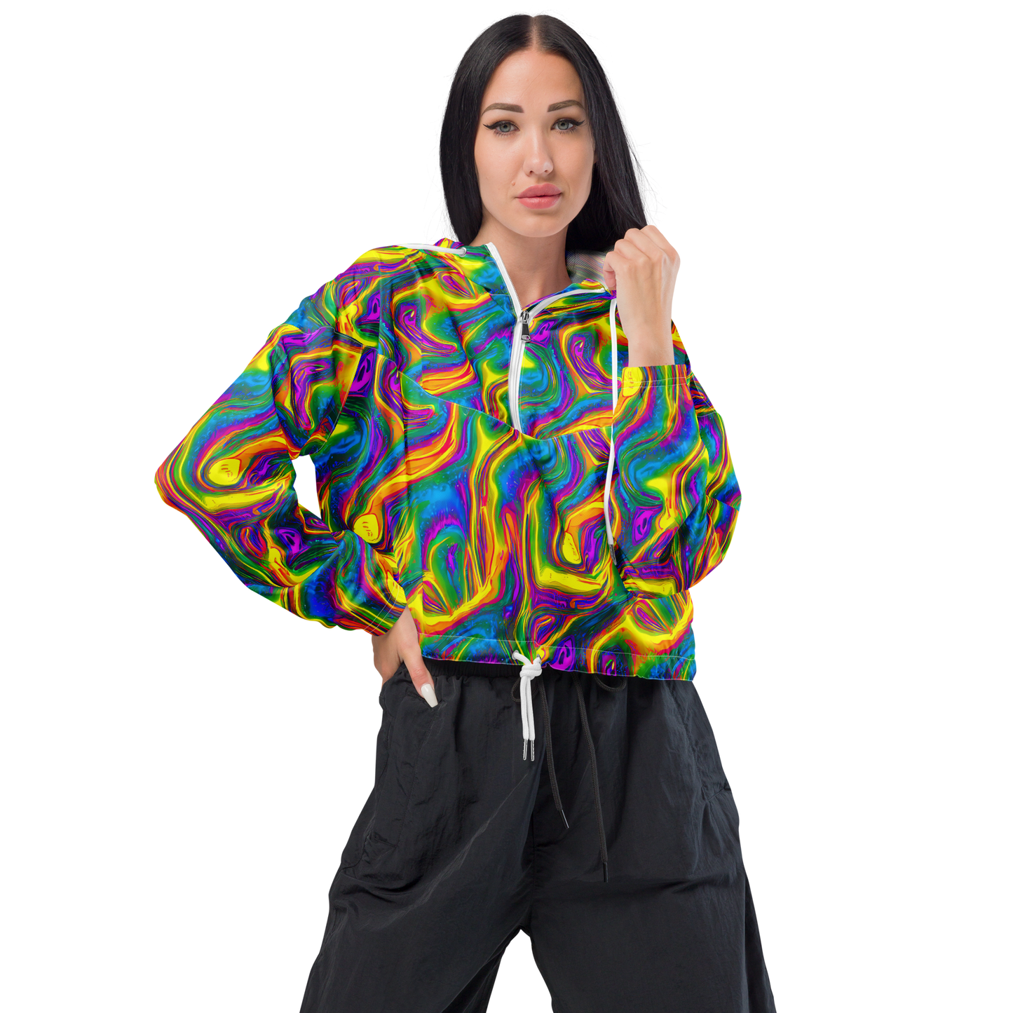 Women's Cropped Windbreaker - Electric Aurora