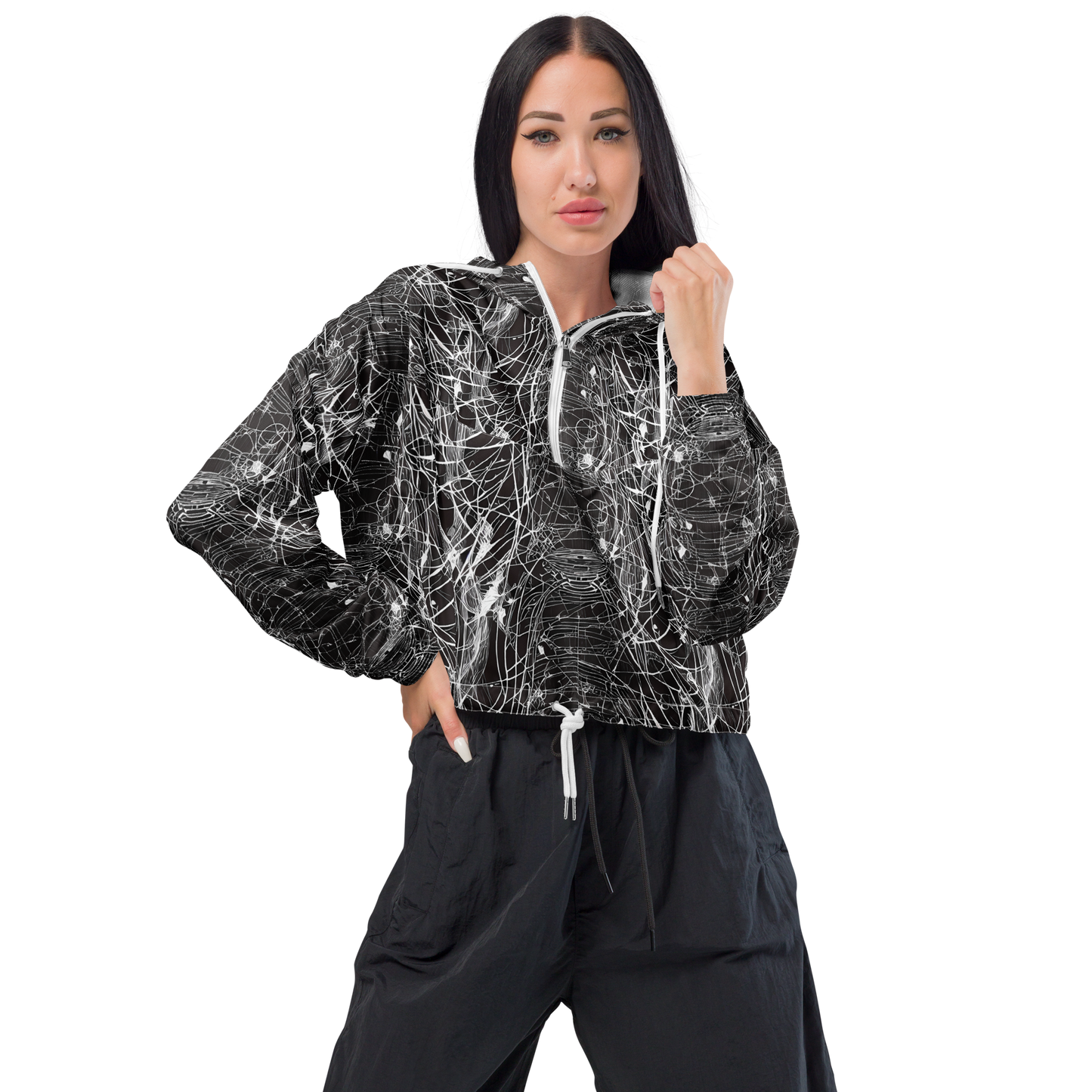 Women's Cropped Windbreaker - Cyber Lattice