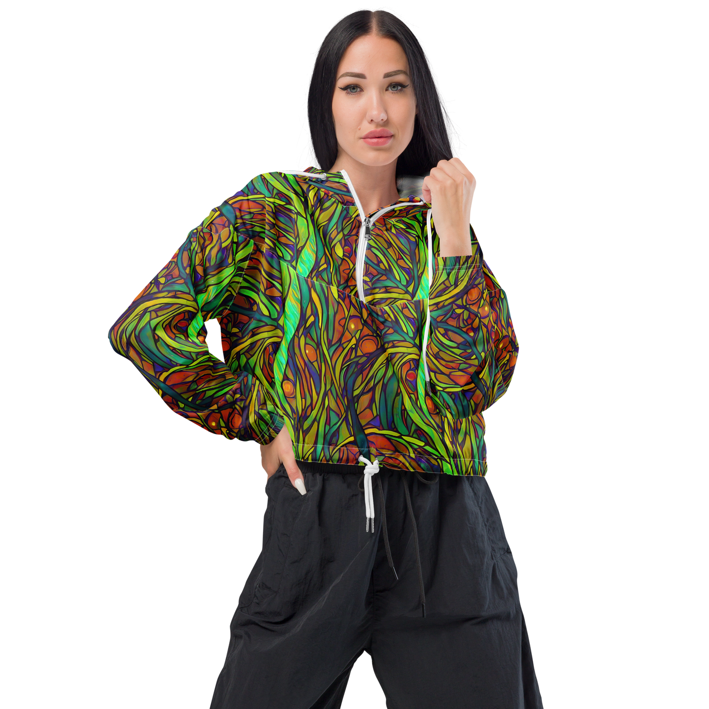 Women's Cropped Windbreaker - Cosmic Garden