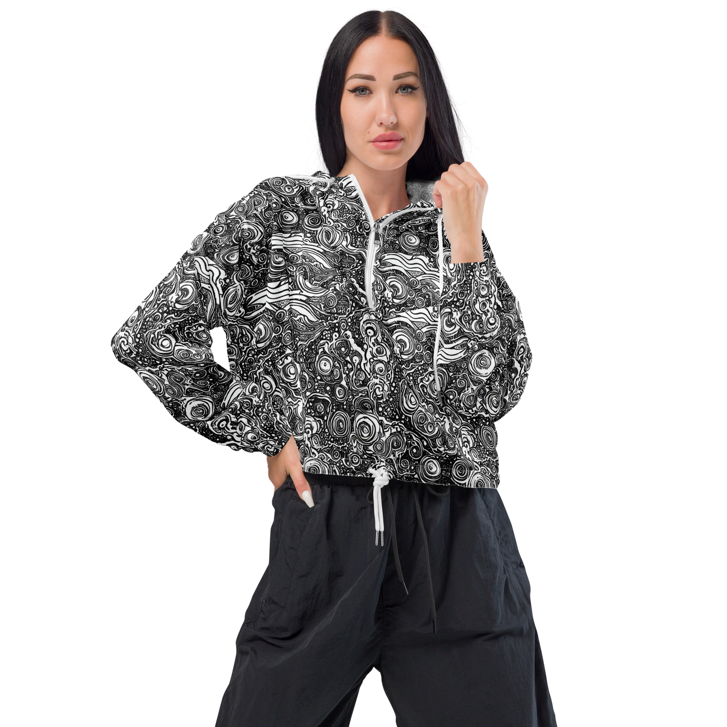 Women's Cropped Windbreaker - Swirling Stories