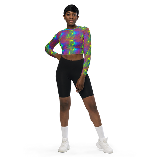 Long Sleeve Crop Top - Prismatic Web