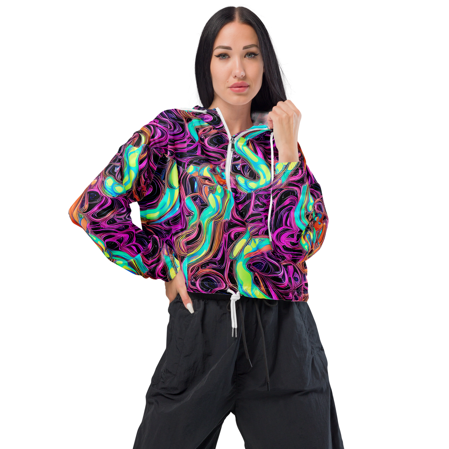 Women's Cropped Windbreaker - Neon Drizzle