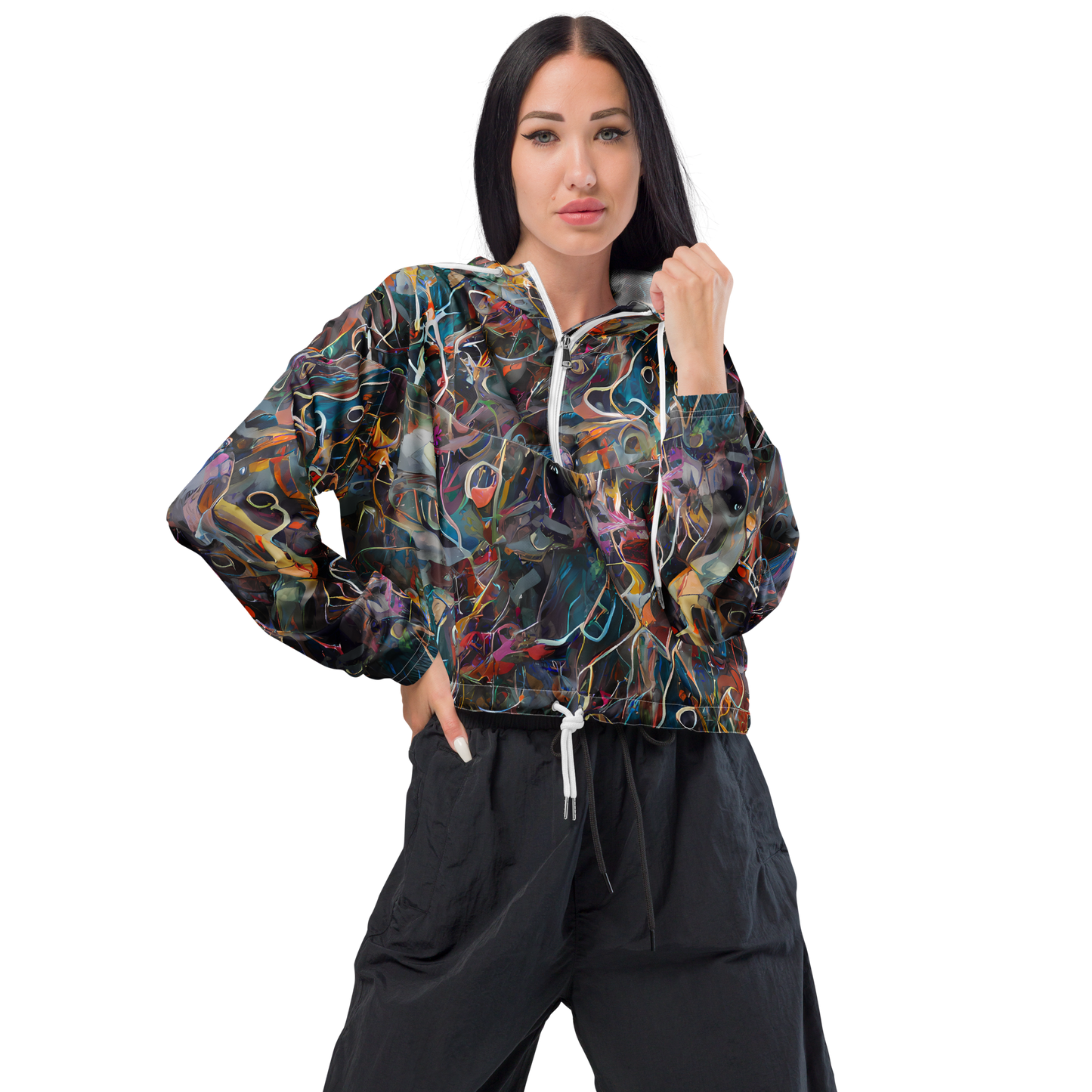 Women's Cropped Windbreaker - Chromatic Entanglement