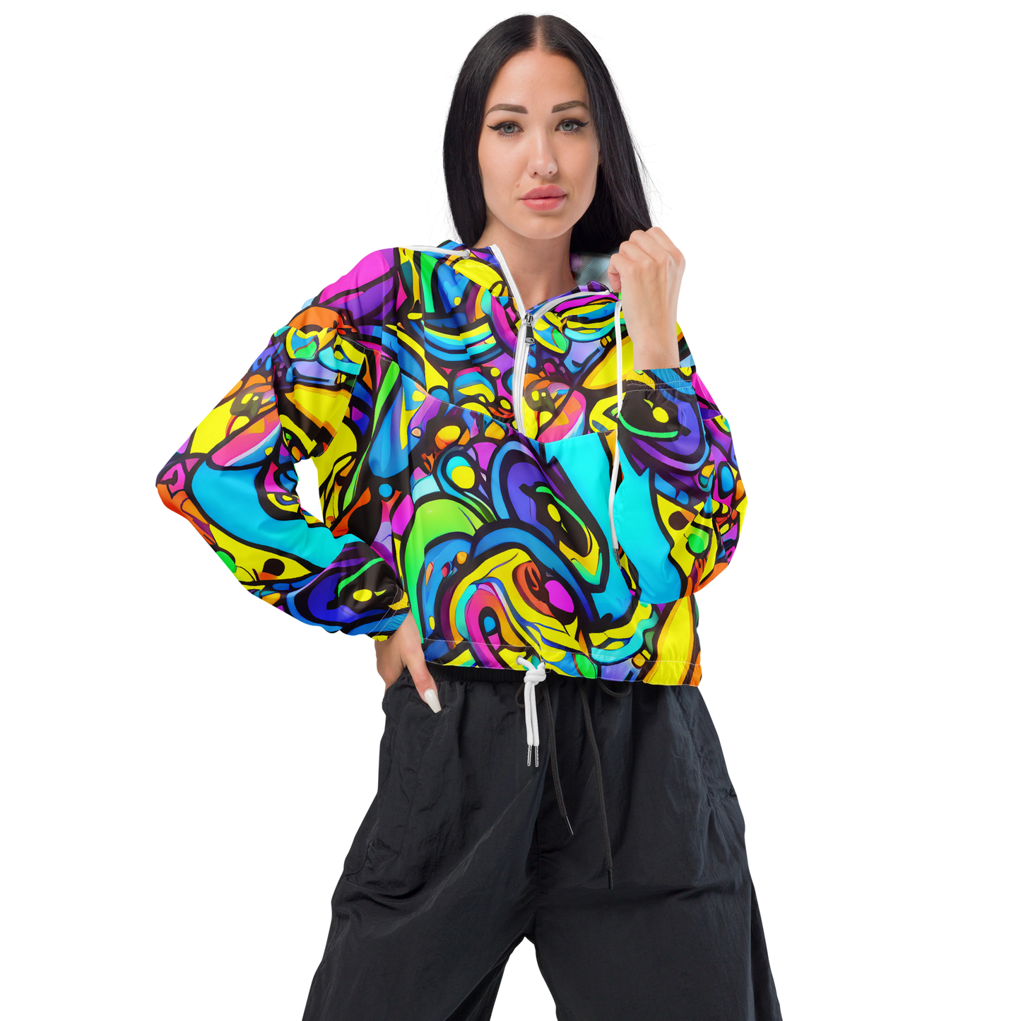 Women's Cropped Windbreaker - Kaleidoscopic Flow