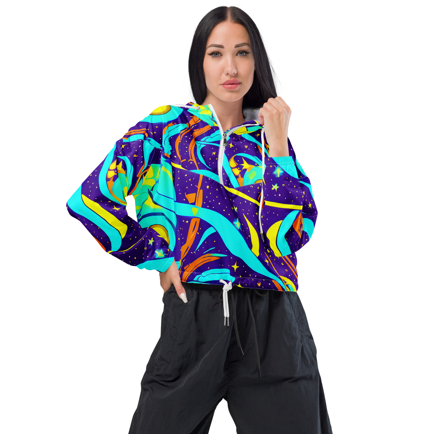 Women's Cropped Windbreaker - Stellar Swirl