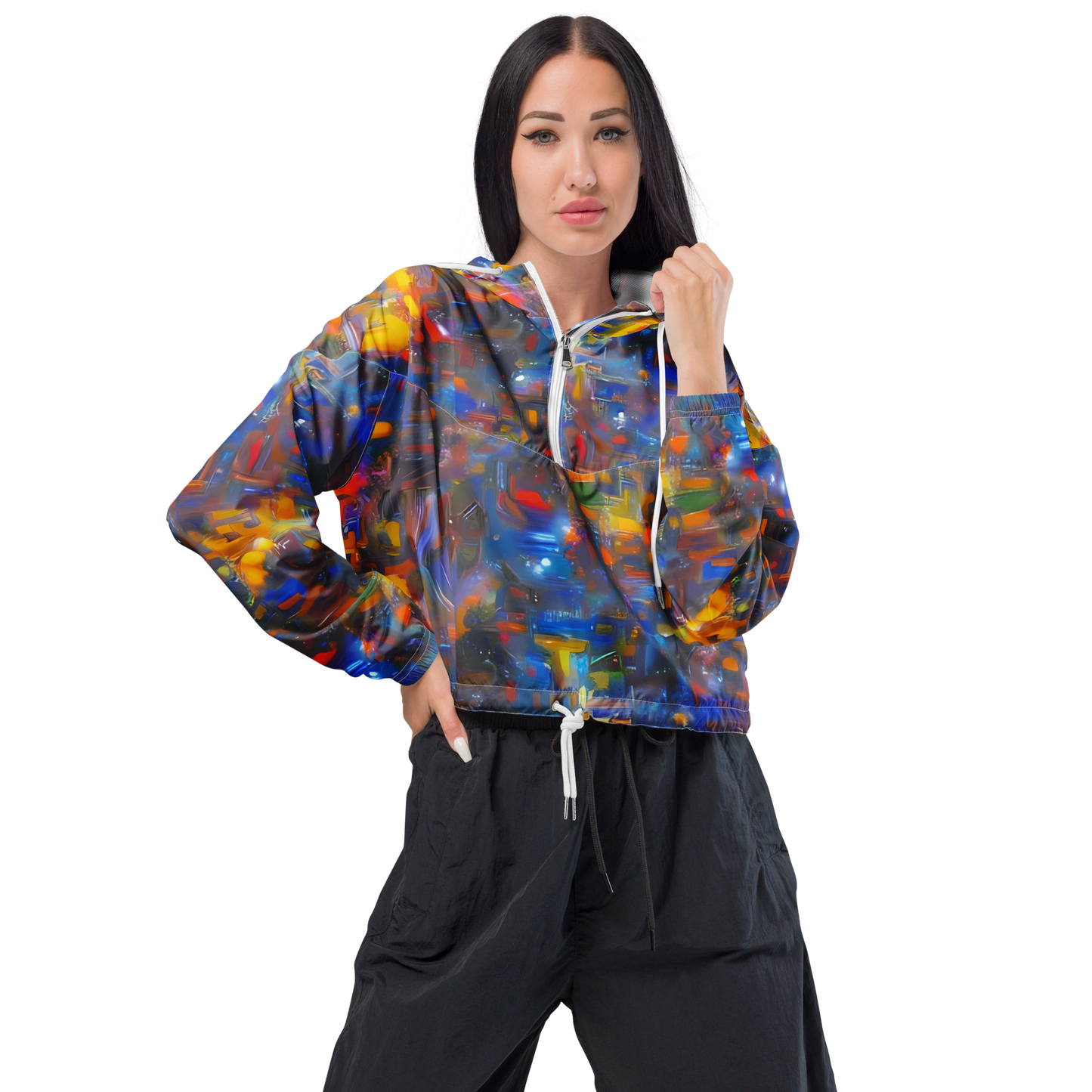 Women's Cropped Windbreaker - Abstract Conflux