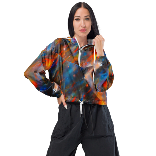 Women's Cropped Windbreaker - Painterly Void