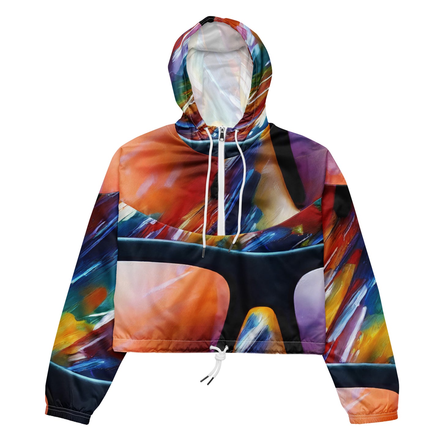 Women's Cropped Windbreaker - Brushstroke Symphony