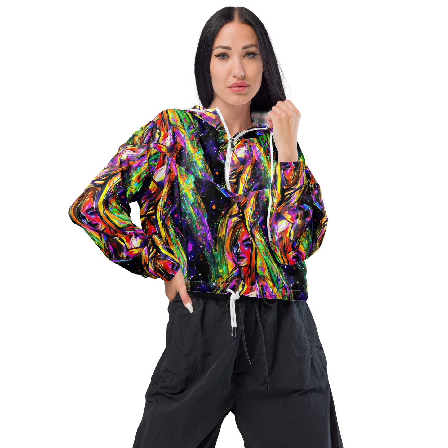 Women's Cropped Windbreaker - Galactic Flamenco