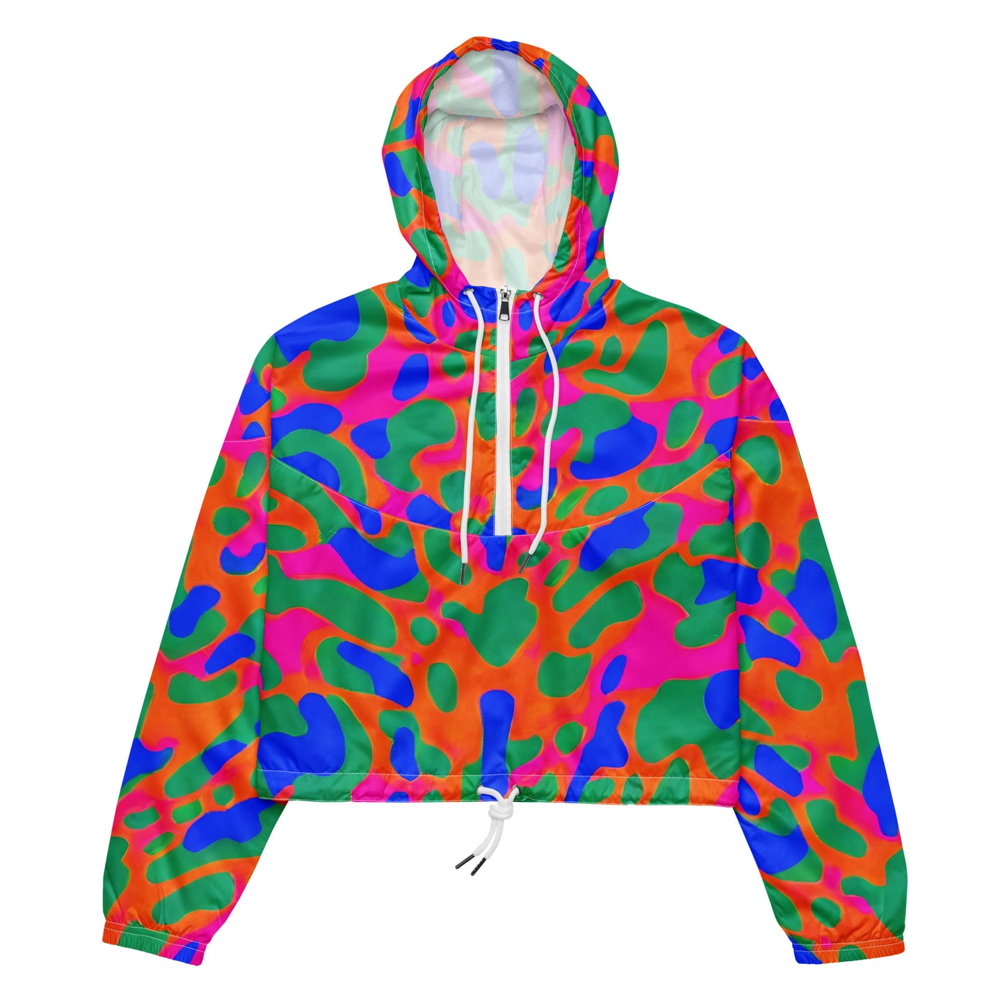 Women's Cropped Windbreaker - Fluorescent Camouflage