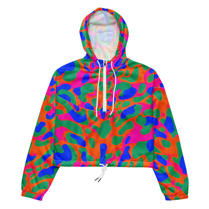 Women's Cropped Windbreaker - Fluorescent Camouflage