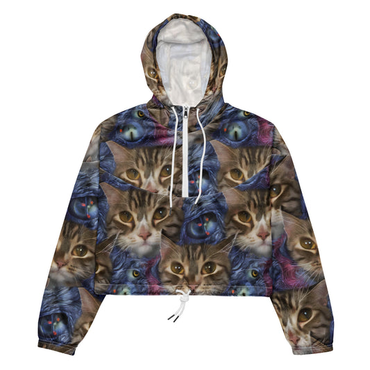 Women's Cropped Windbreaker - Feline Fantasy
