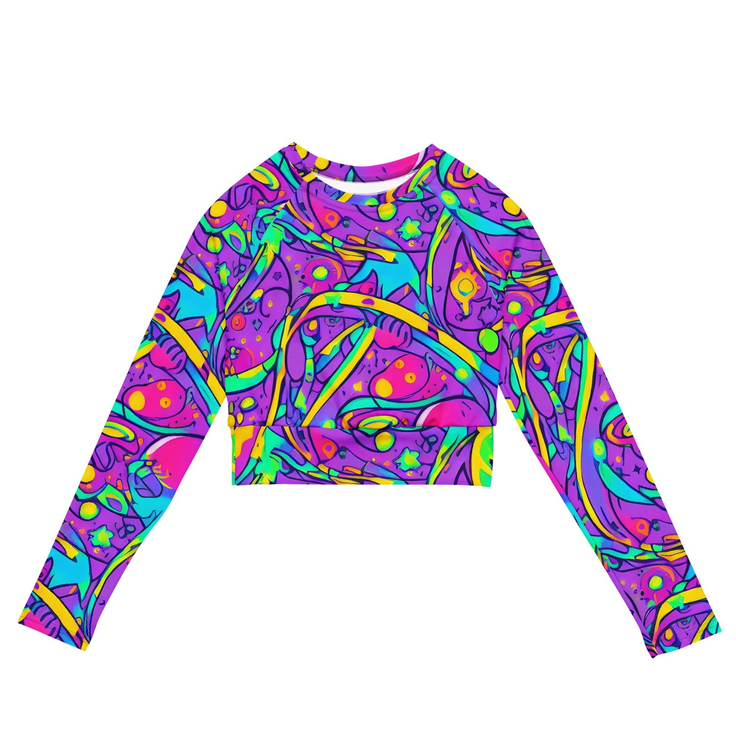 Long Sleeve Crop Top - Neon Galaxy Whirl