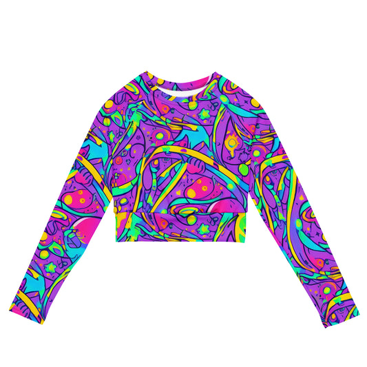 Long Sleeve Crop Top - Neon Galaxy Whirl