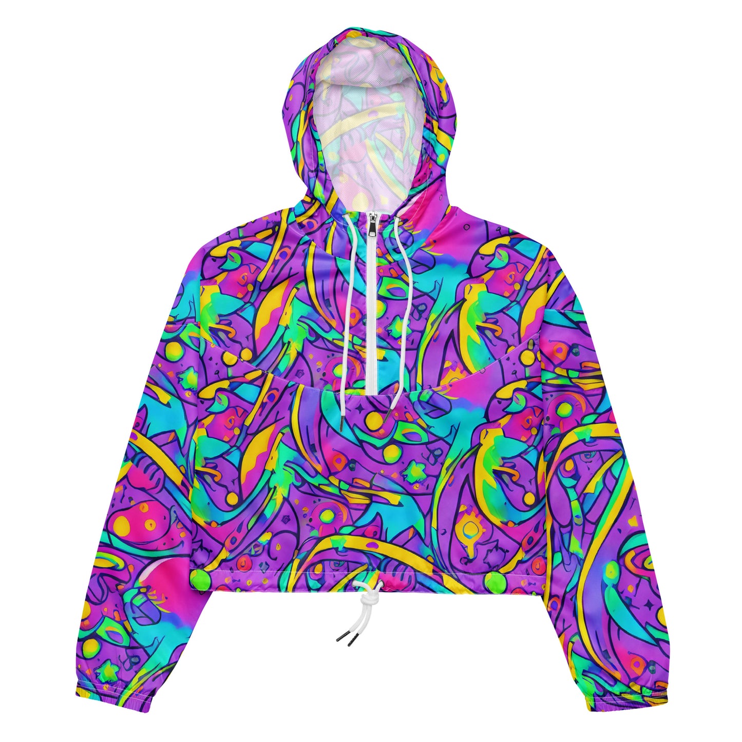 Women's Cropped Windbreaker - Neon Galaxy Whirl