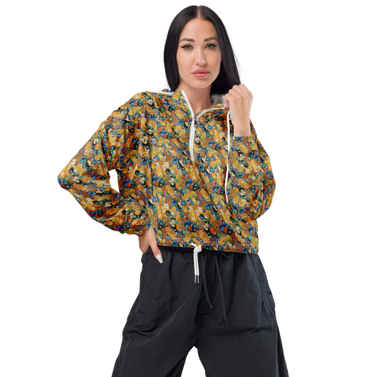 Women's Cropped Windbreaker - Whimsical Feline Dance