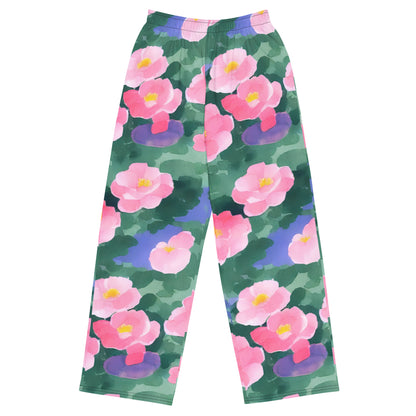Wide-Leg Pants - Pink Blossom Serenade