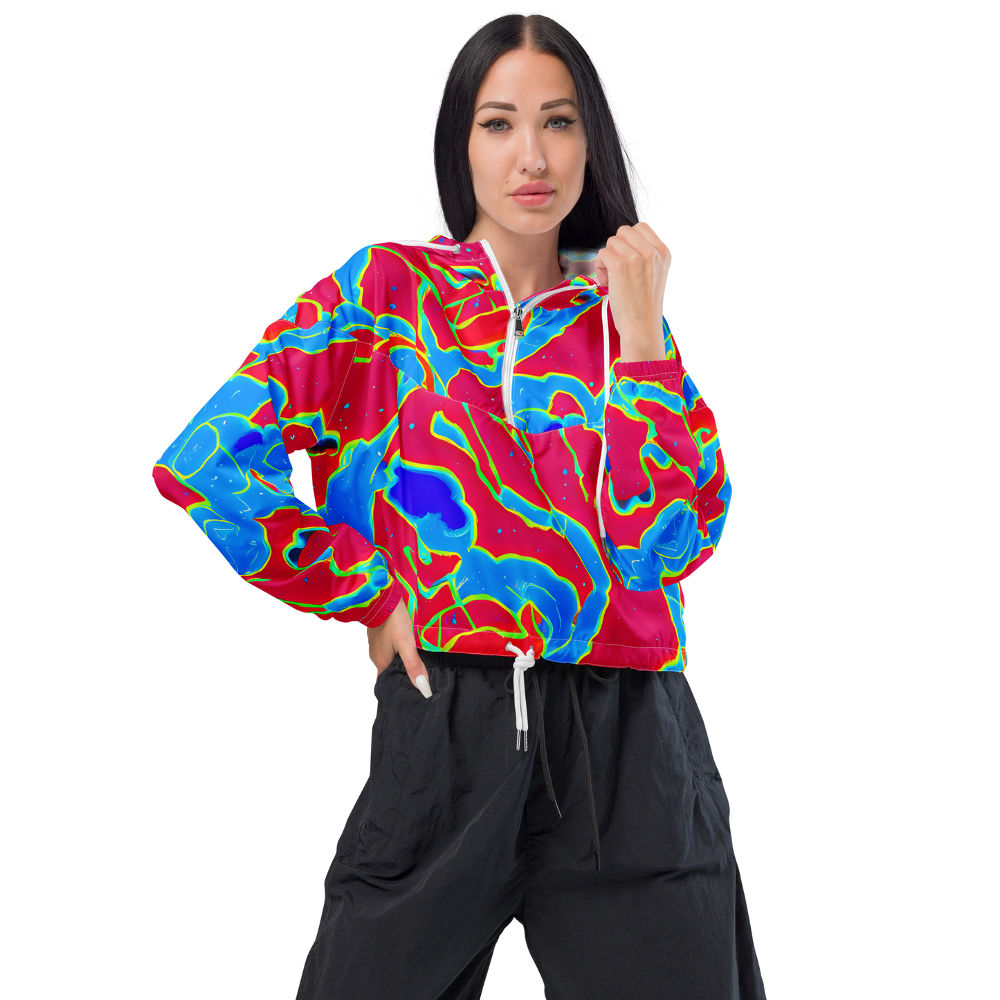 Women's Cropped Windbreaker - Electric Bloom