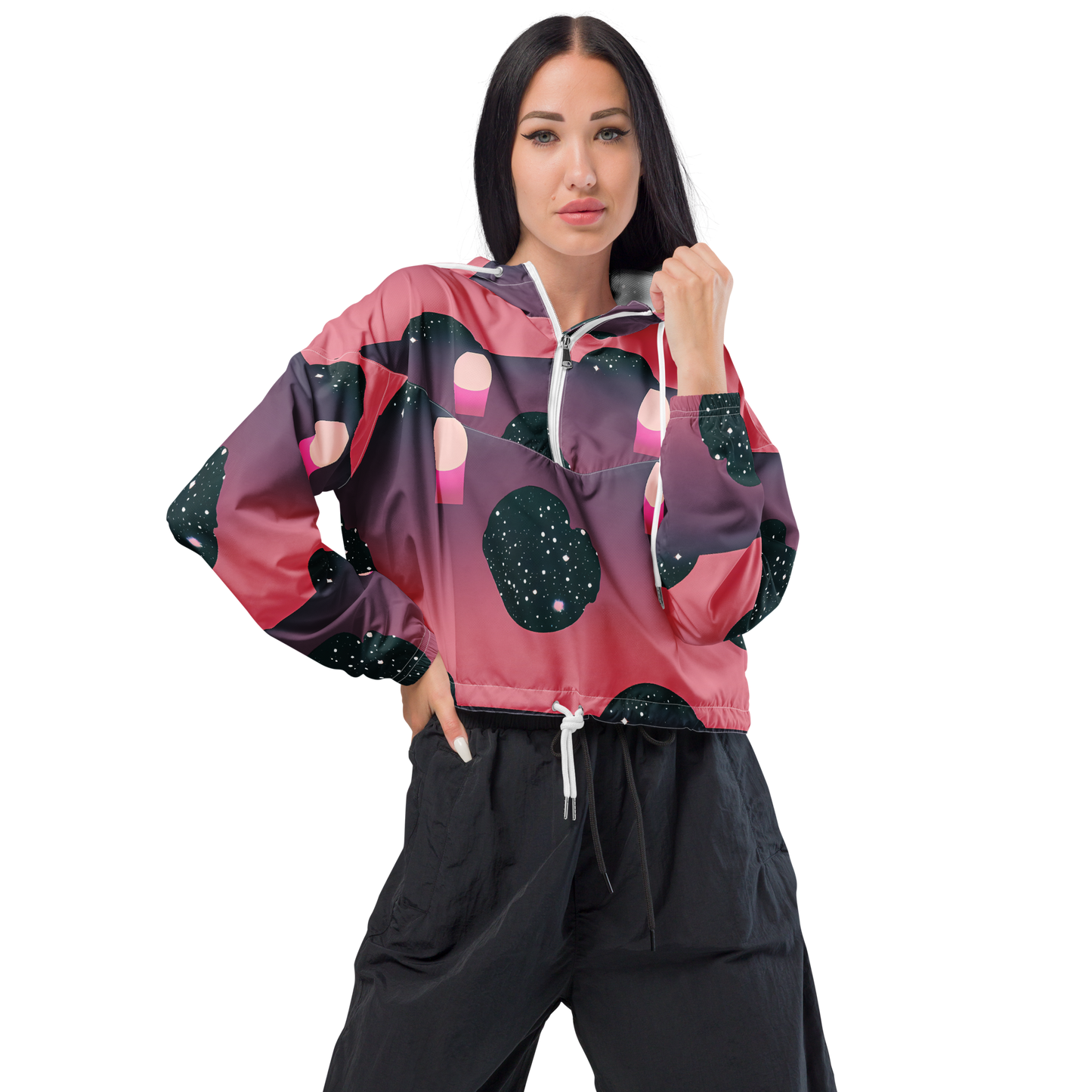 Women's Cropped Windbreaker - Dreamscape Horizon