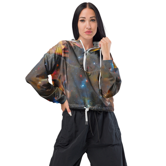 Women's Cropped Windbreaker - Gilded Galaxies