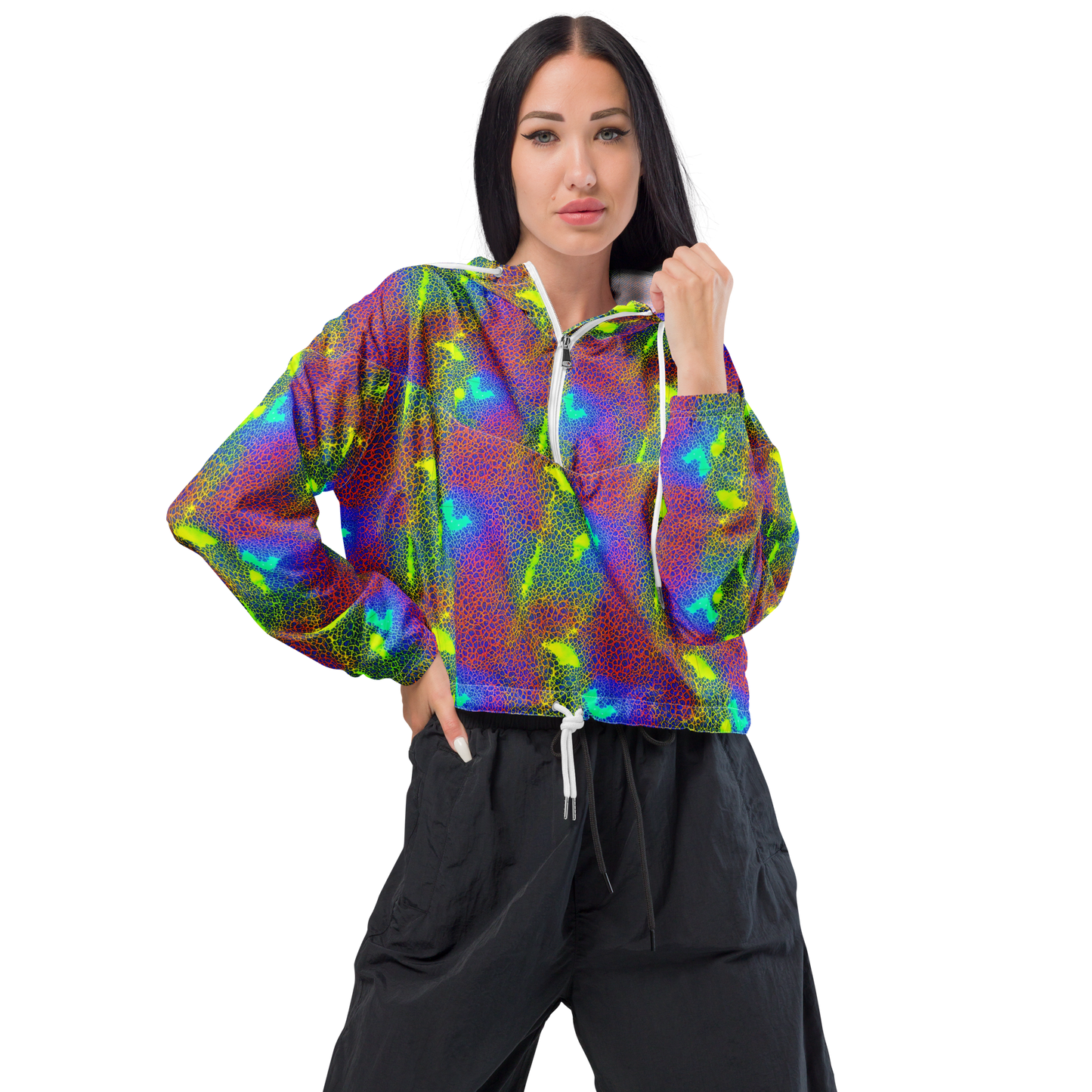 Women's Cropped Windbreaker - Prismatic Web