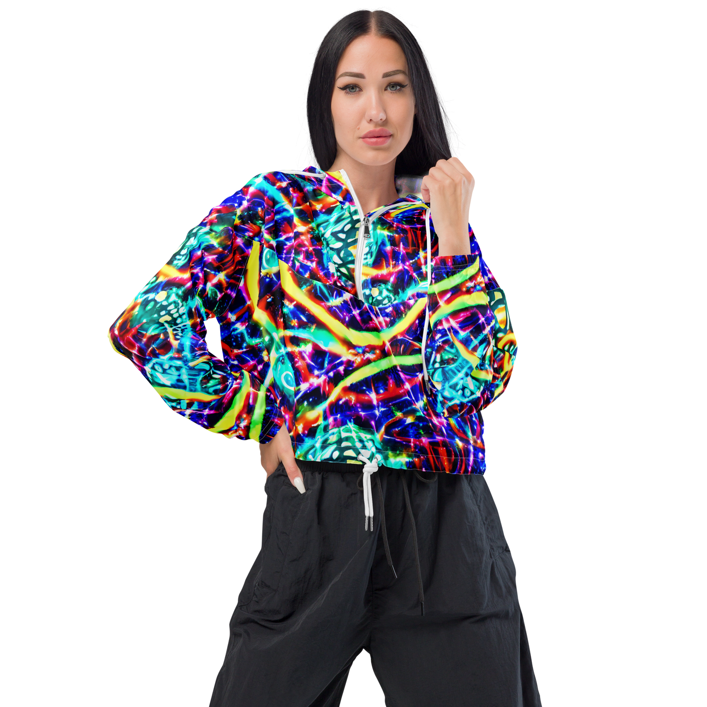 Women's Cropped Windbreaker - Fynesian Galaxy