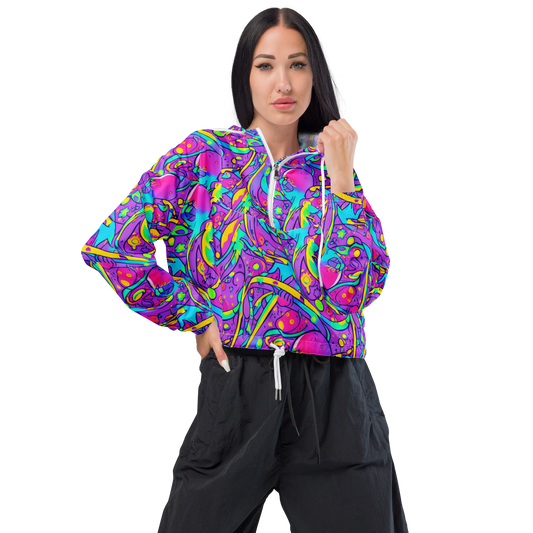 Women's Cropped Windbreaker - Neon Galaxy Whirl