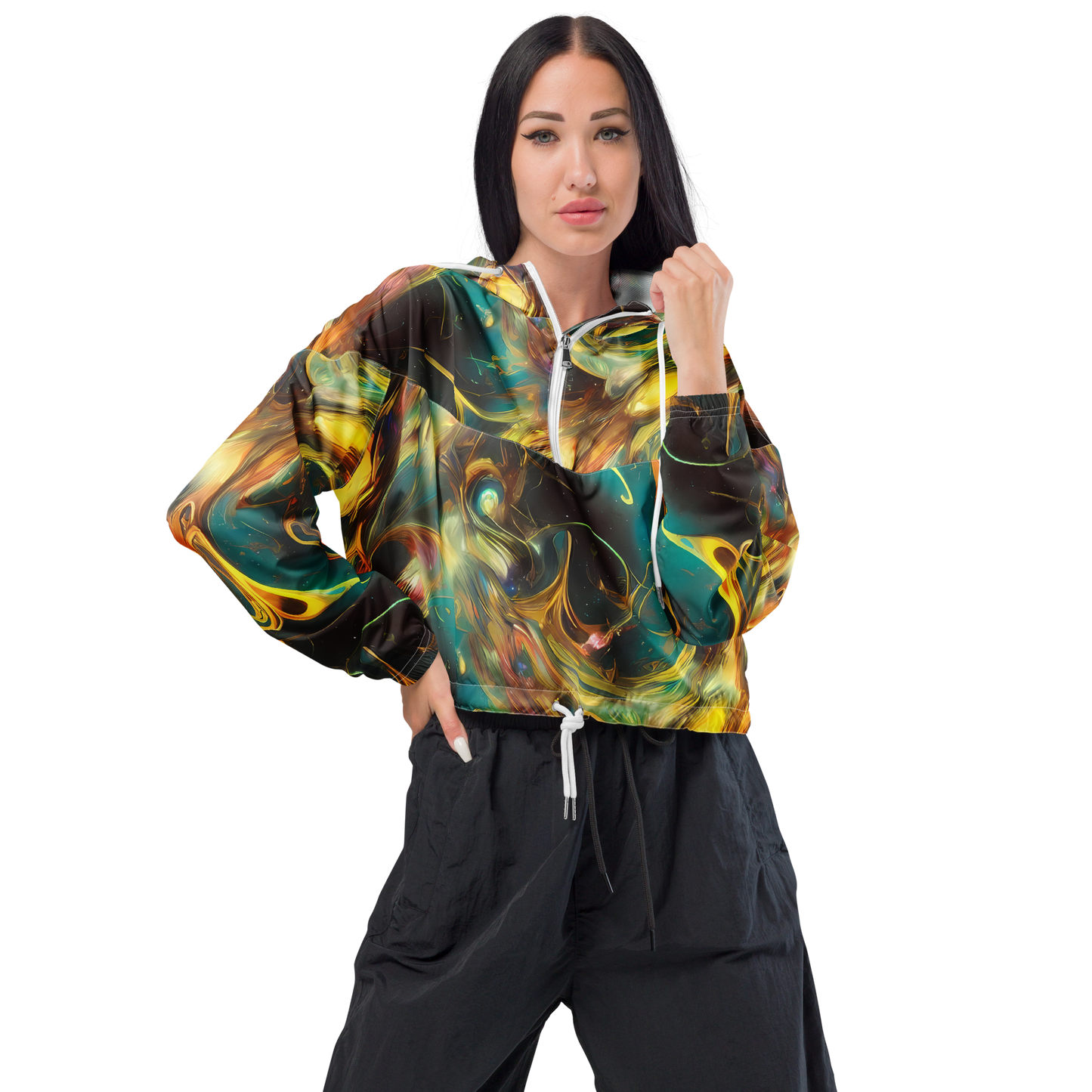 Women's Cropped Windbreaker - Elegant Whirl