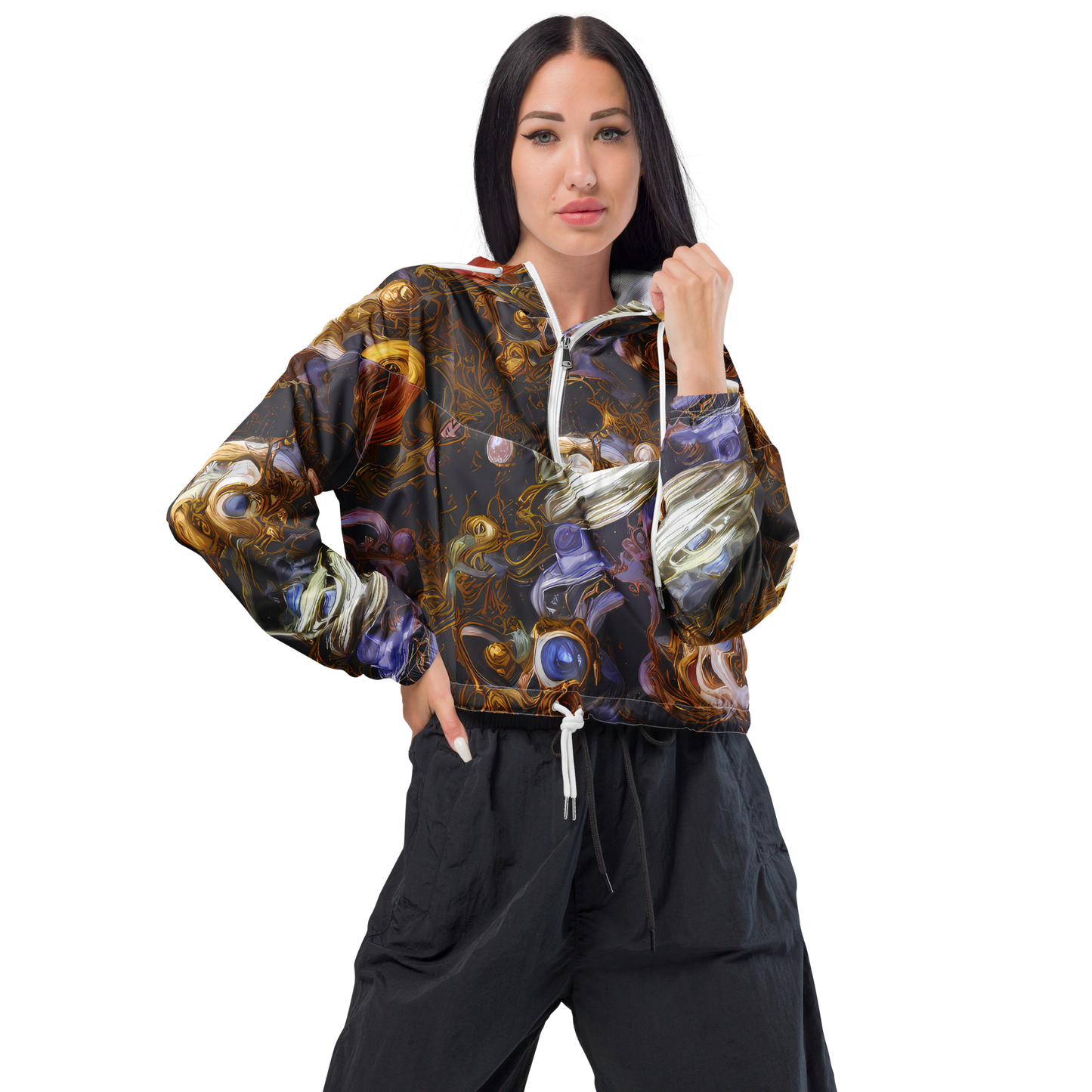 Women's Cropped Windbreaker - Bloemaert's Galaxy