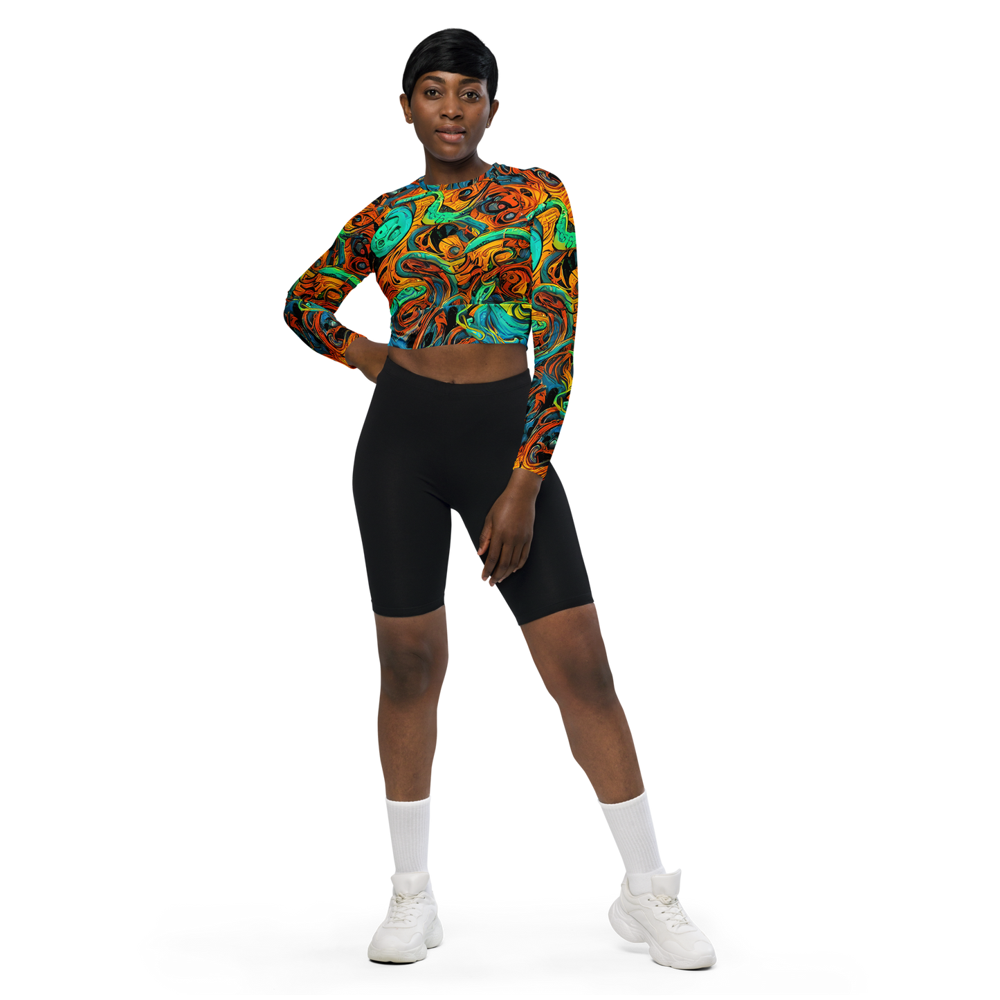 Long Sleeve Crop Top - Flaming Mirage