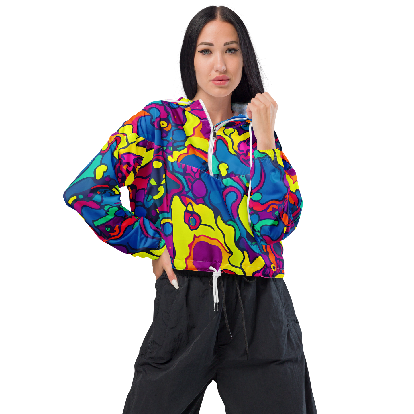 Women's Cropped Windbreaker - Colorful Chaos