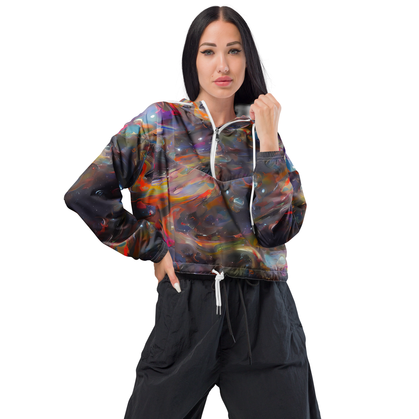 Women's Cropped Windbreaker - Chromatic Flux