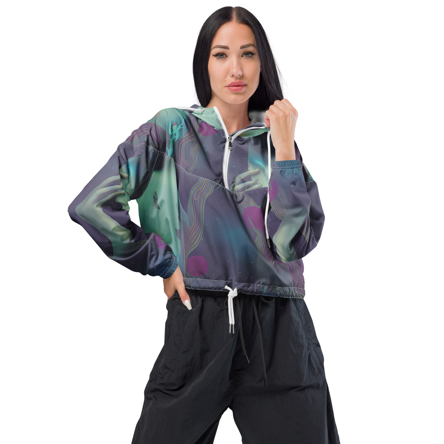 Women's Cropped Windbreaker - Ethereal Muse