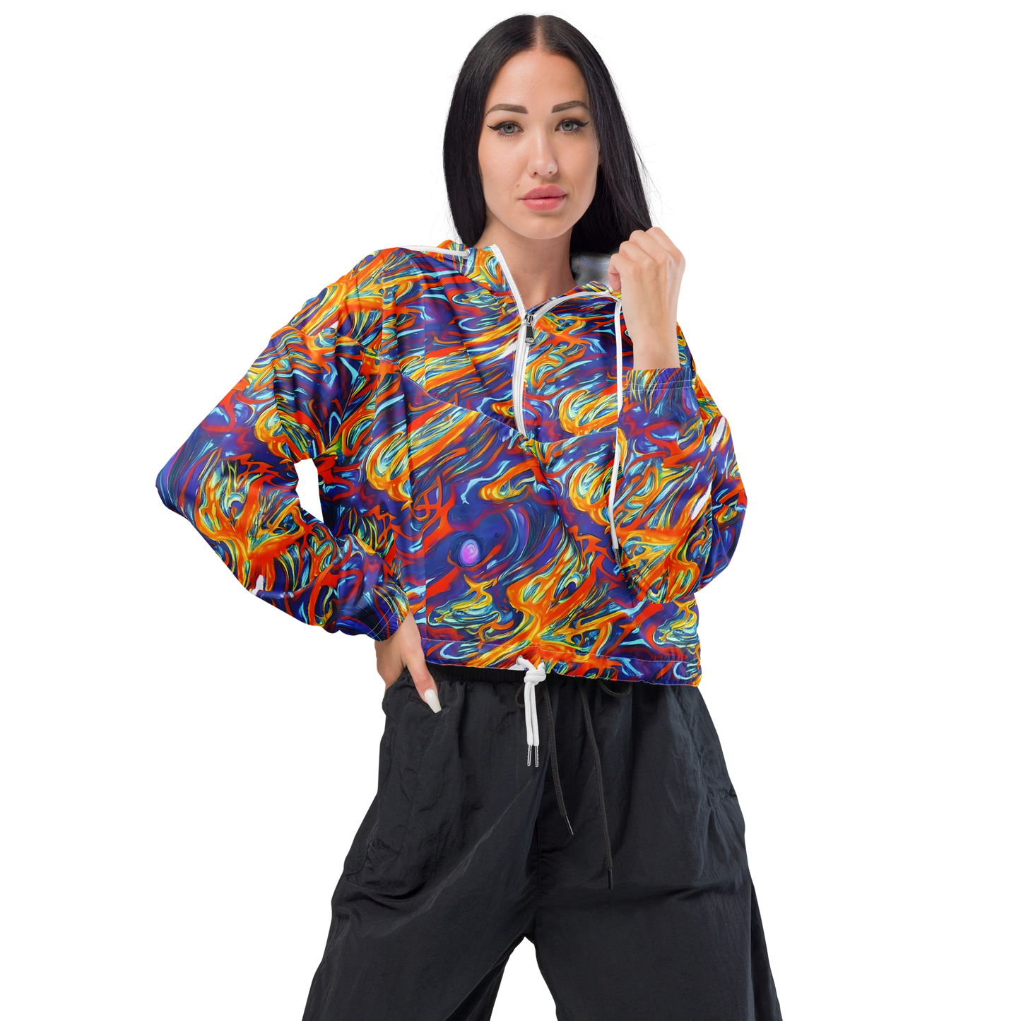 Women's Cropped Windbreaker - Galactic Ember