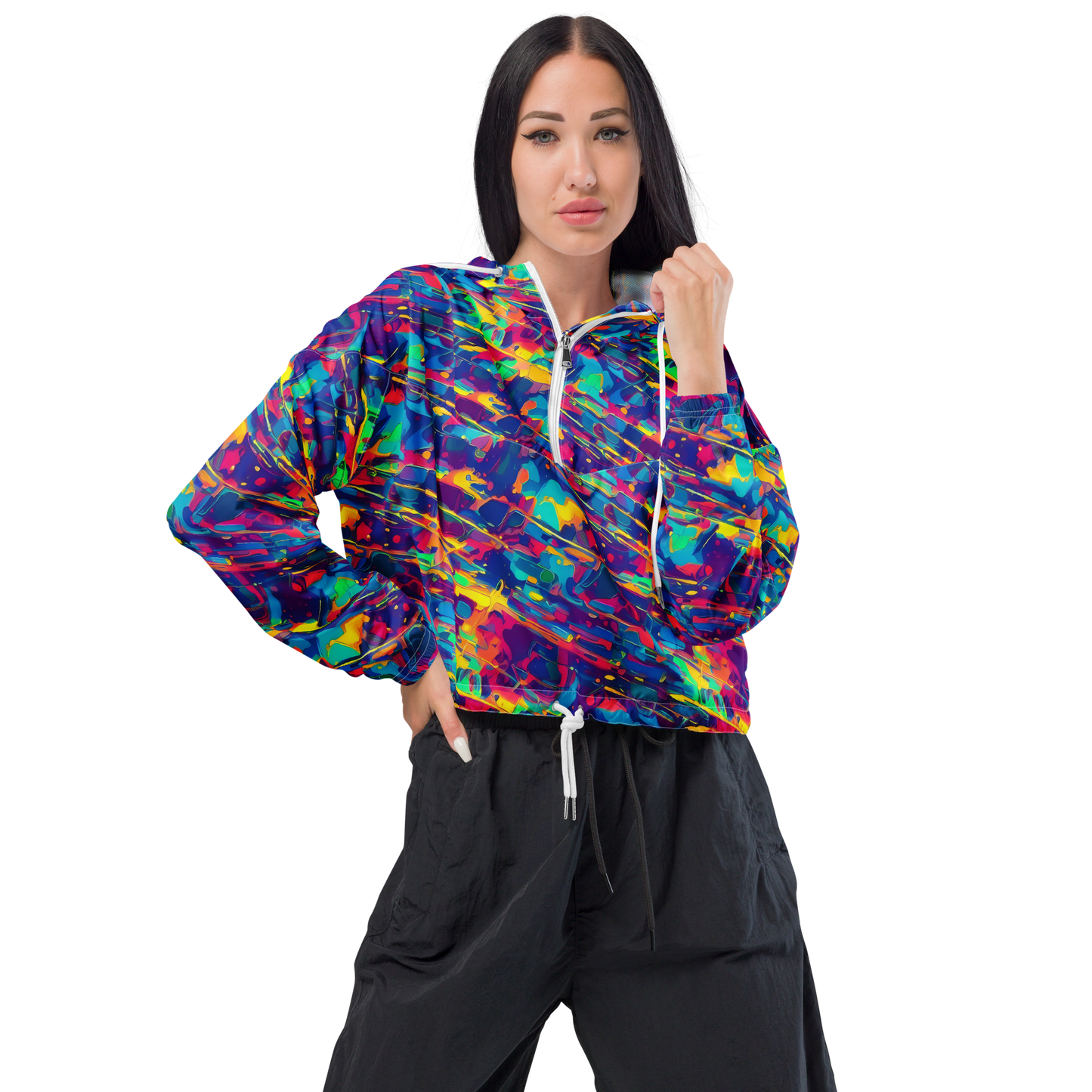 Women's Cropped Windbreaker - Spectrum Streaks