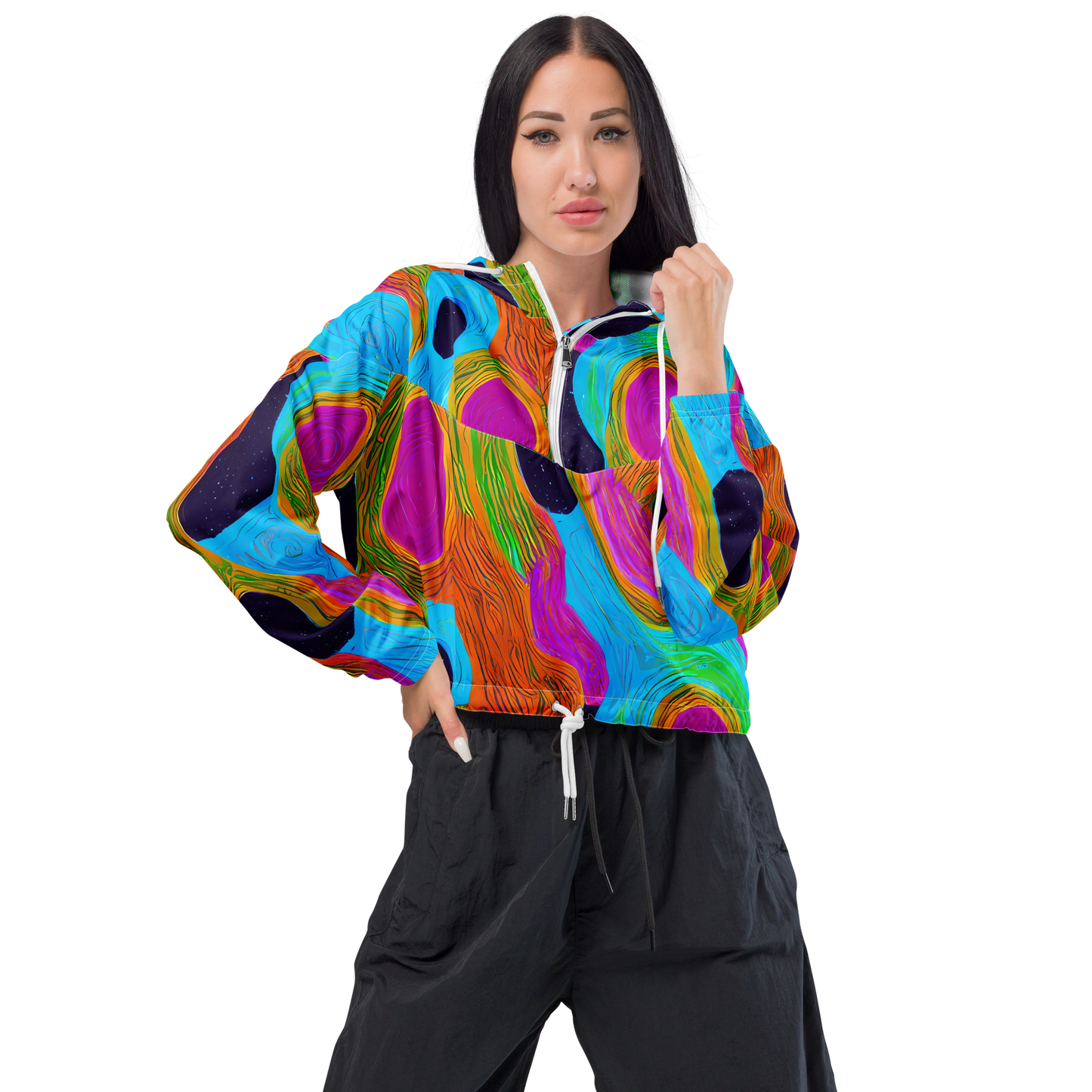 Women's Cropped Windbreaker - Galactic Harmony