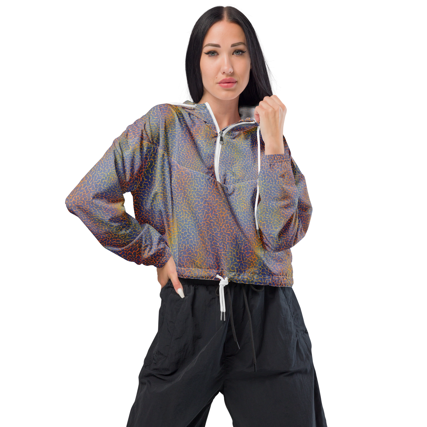 Women's Cropped Windbreaker - Martian Gridlock