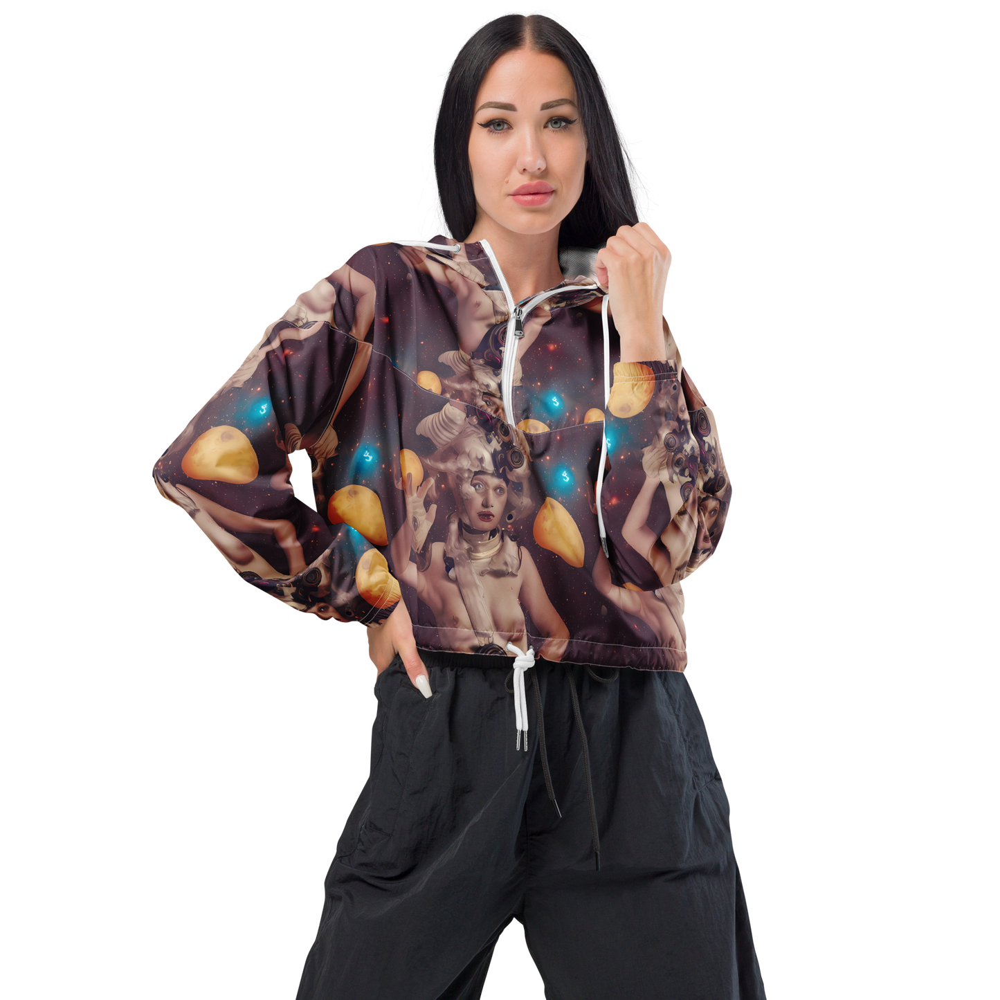 Women's Cropped Windbreaker - Nebula Siren