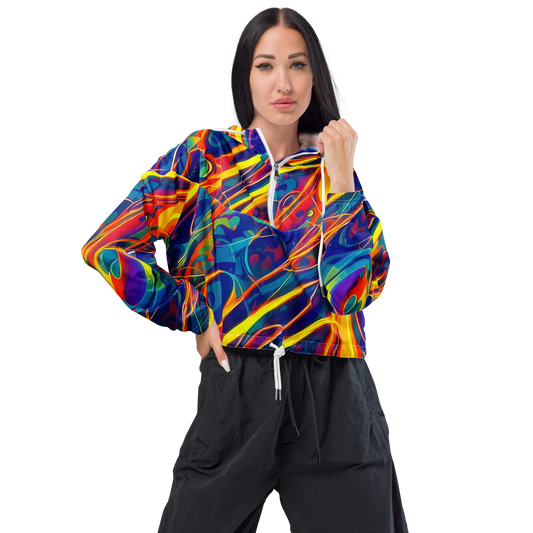 Women's Cropped Windbreaker - Abstract Blaze