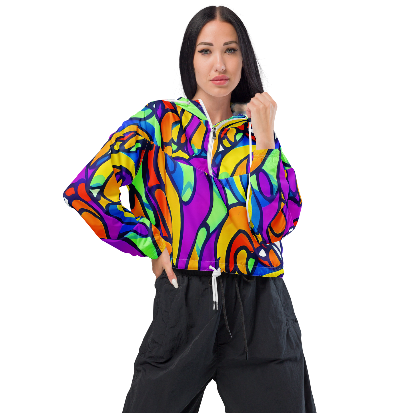 Women's Cropped Windbreaker - Kaleido Fish