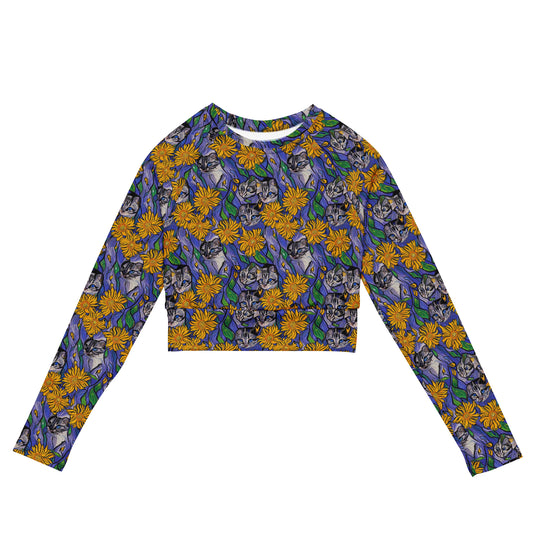 Long Sleeve Crop Top - Feline Flora