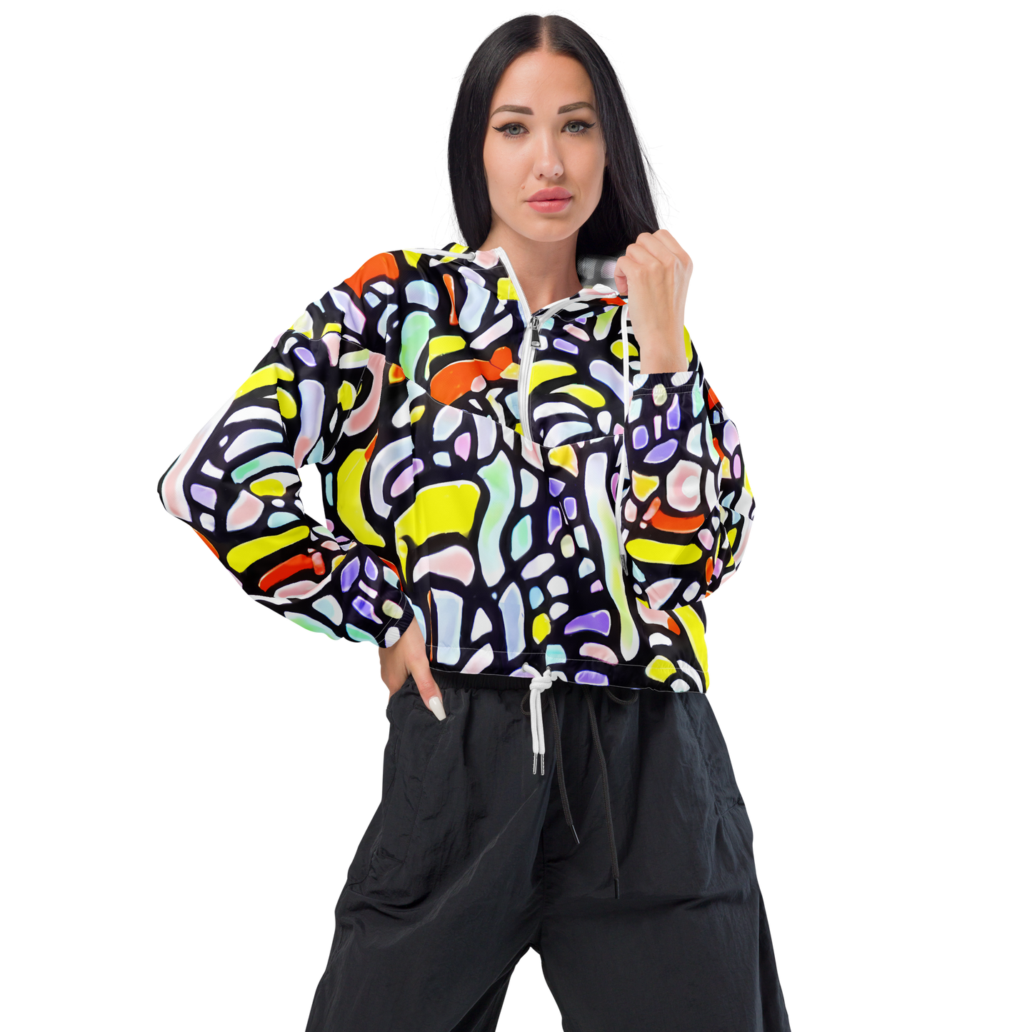 Women's Cropped Windbreaker - Cubist Carousel