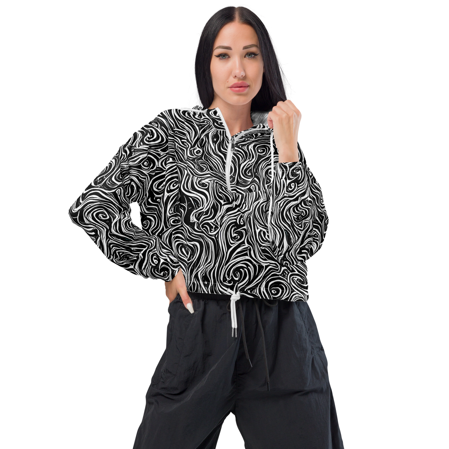 Women's Cropped Windbreaker - Inky Whispers